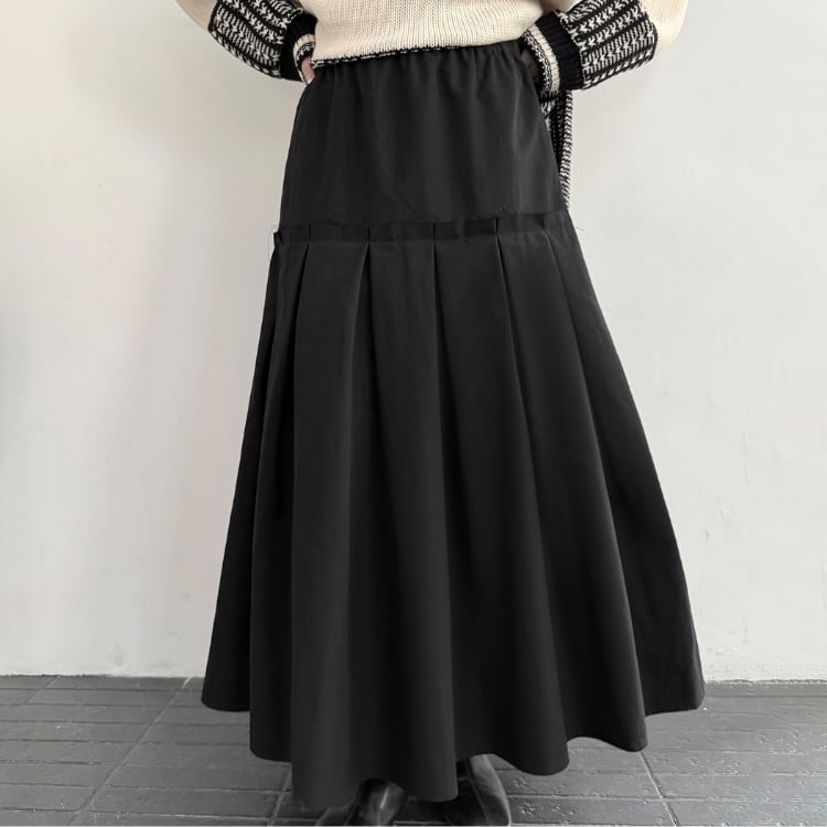 切り替えプリーツマキシスカート◆2col R30420