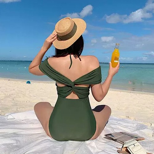 水着 オフショル バッククロス 背中魅せ ワンピース水着 レディース 夏 海 ビーチ リゾート 温泉 プール 体型カバー セクシー 大人 サマー 新作 スイムウェア 水泳 海水浴クロスデザイン