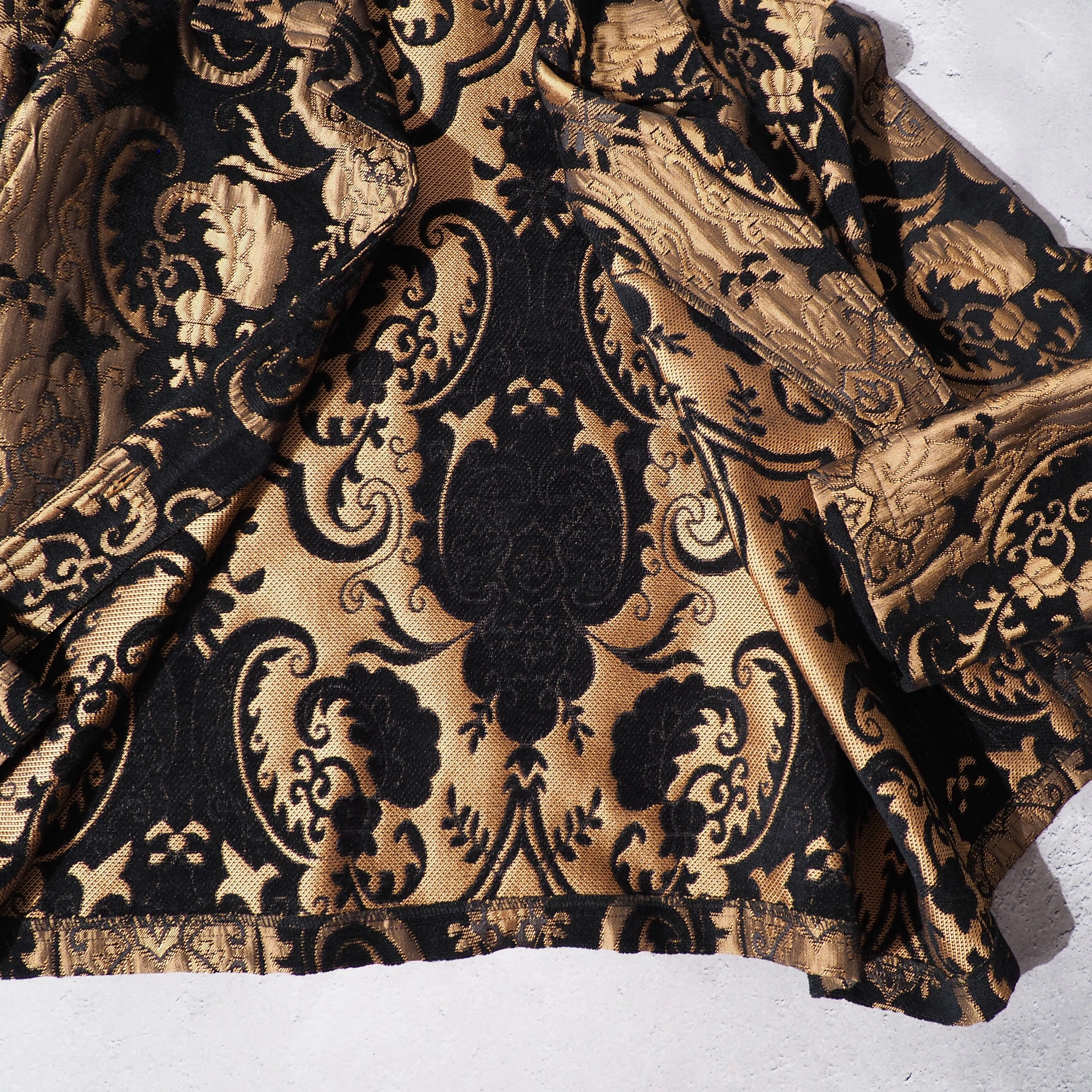 Black shiny × luxury pattern gobelin weaving vintage jacket (made in Usa)