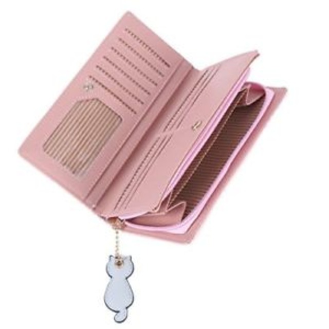 【送料無料】ダマラドットジッパーピンクdamara cute dot cat printing long purse soft leather bifold zippered wallet,pink