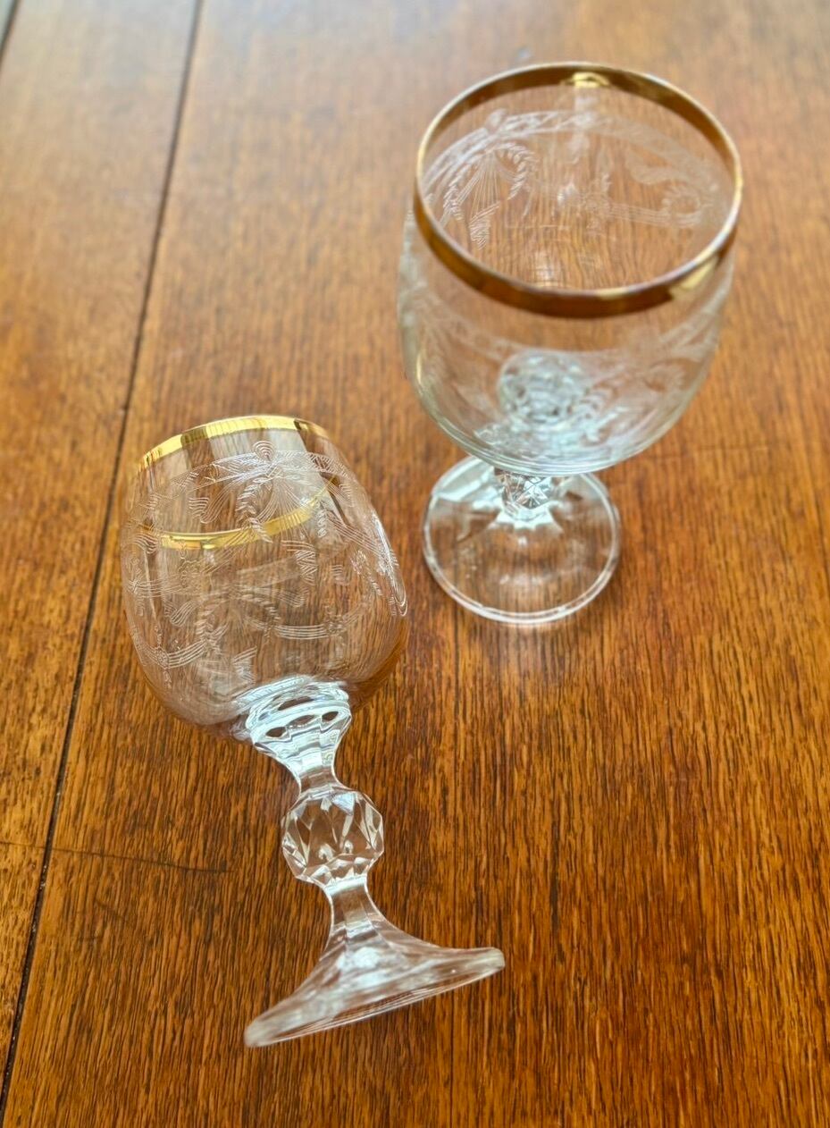 ボヘミアン ワイングラス クリスタル 金彩 チェコスロバキア