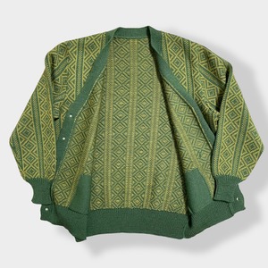 【古着】カーディガン デザインニット 柄物 総柄 柄ニット ユニセックス くすみカラー カーキ 抹茶 マスタード 個性的