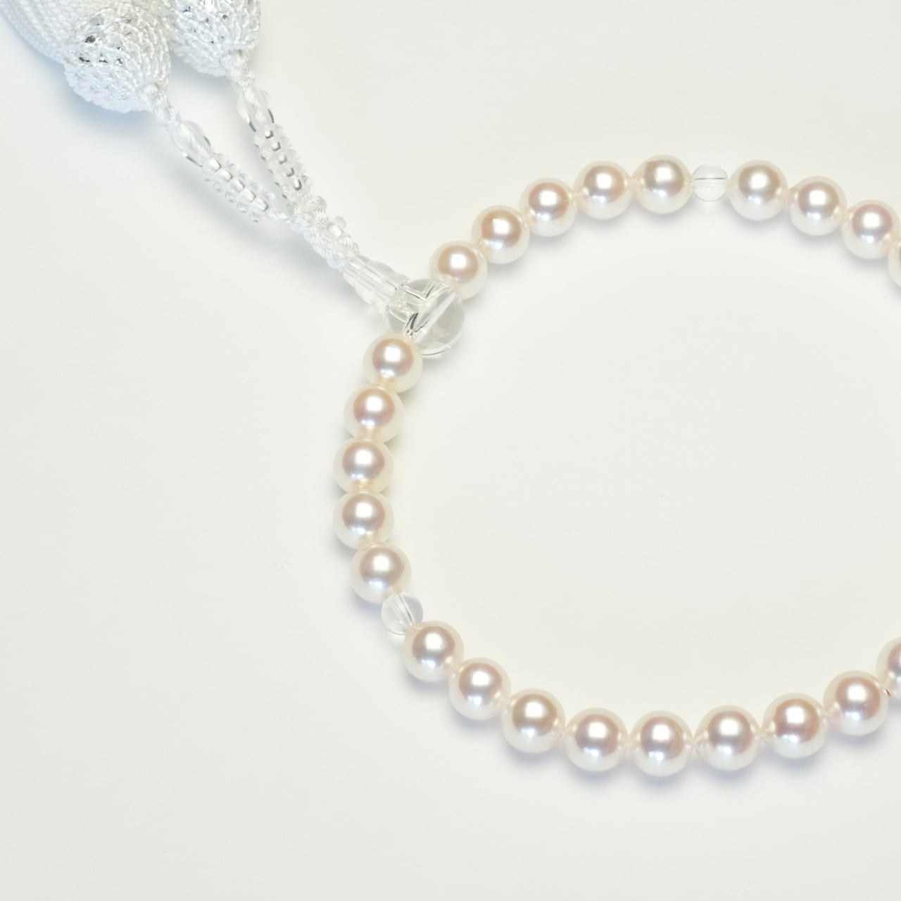 未使用　お念珠 数珠　アコヤ真珠念珠8㎜up ホワイト系　数珠