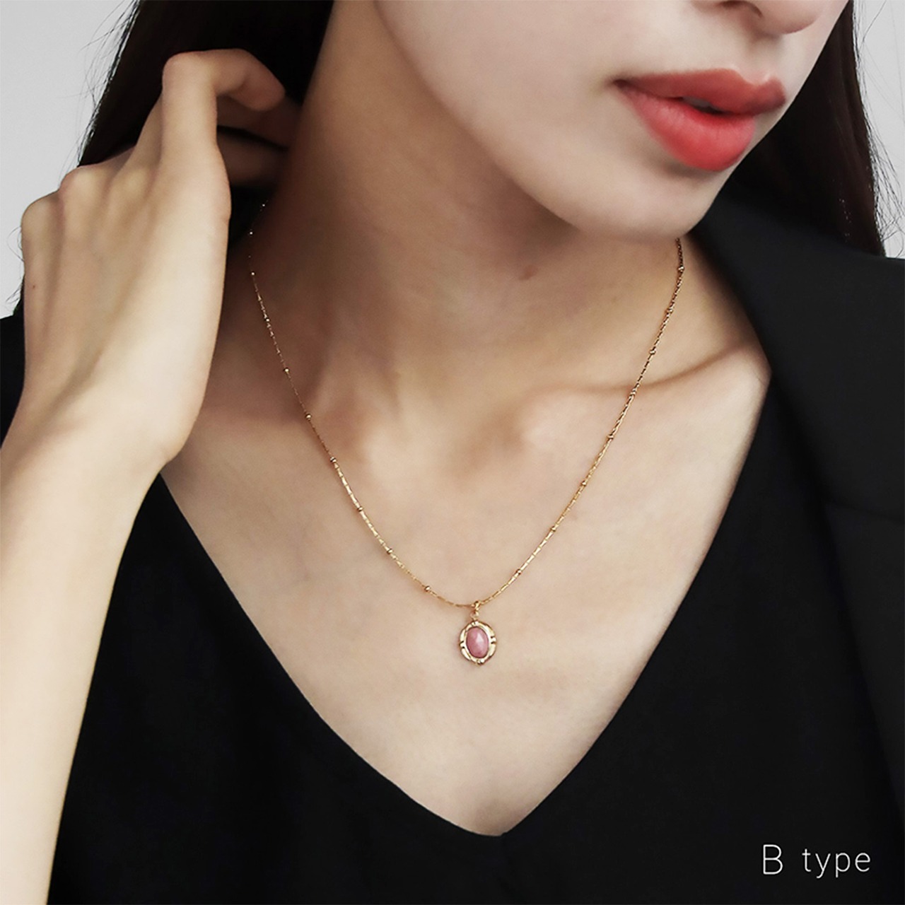【ネコポス便】ネックレス パワーストーン ロードナイト ペンダントネックレス 14K 金属アレルギー対応 ステンレス レディース 2381