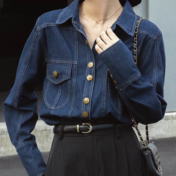 フラップポケット付きデニムシャツ 00142