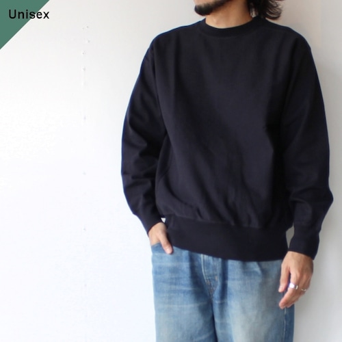 Siora  度詰めスウェットクルー Fleece machine brushed reverse crewneck　（Black navy）