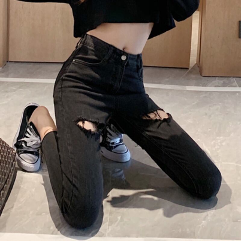 ジーンズ スプリングスタンダードハイウェストスリムパンツ レトロ 春物 ドラファッションホール37747342052