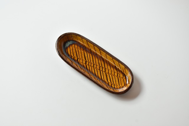 小代焼ふもと窯 / 井上尚之 : 長方楕円皿 スリップウェア