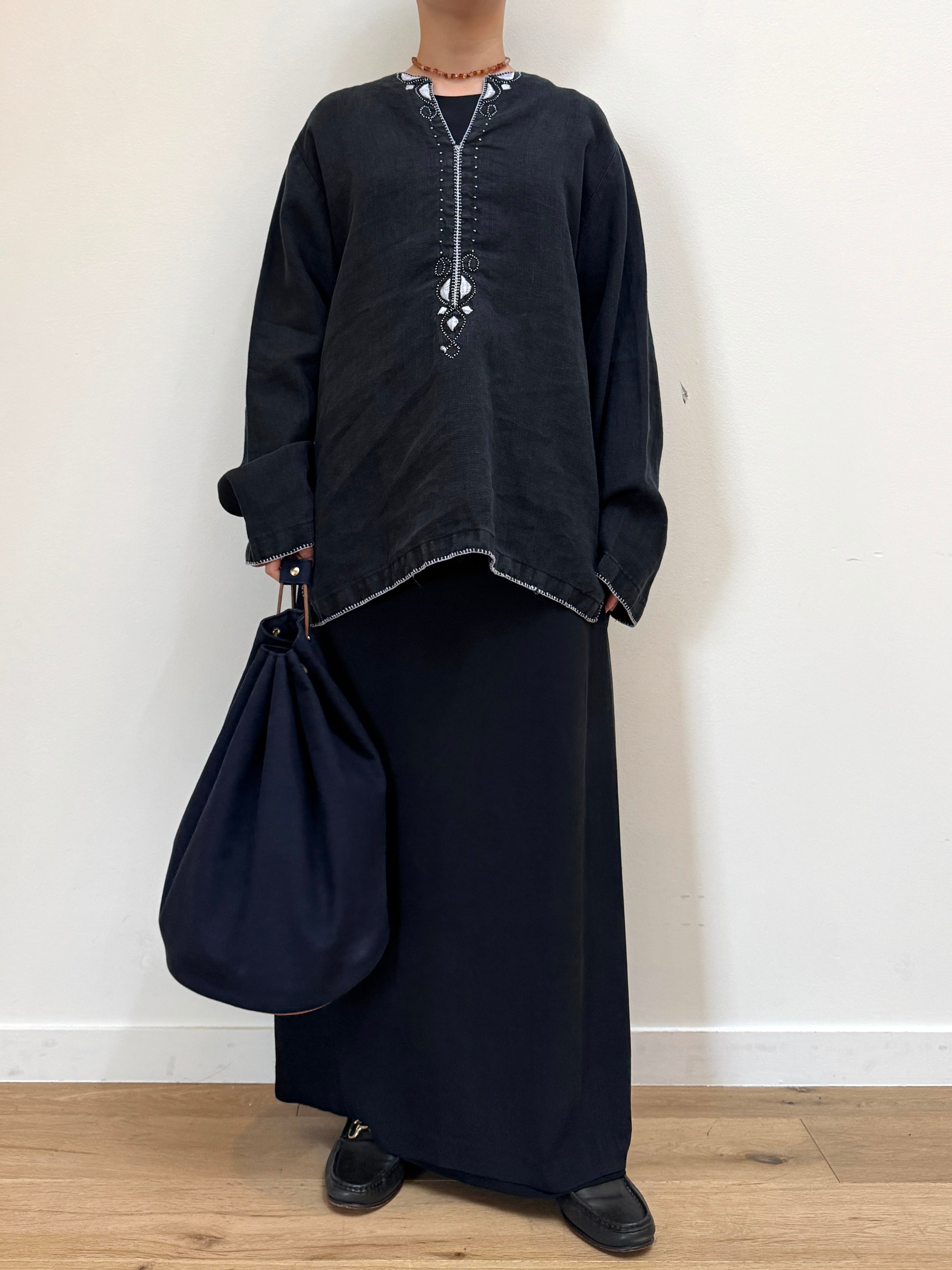 BL12-1 USED EMBROIDERY BLOUSE -BLACK-