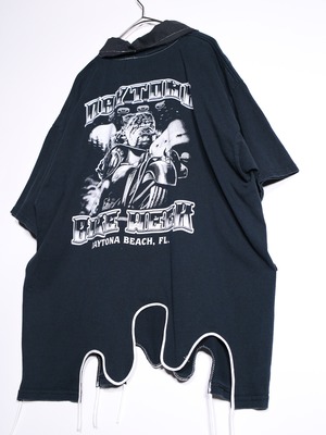 REMAKE / dorodoro white piping over size tee