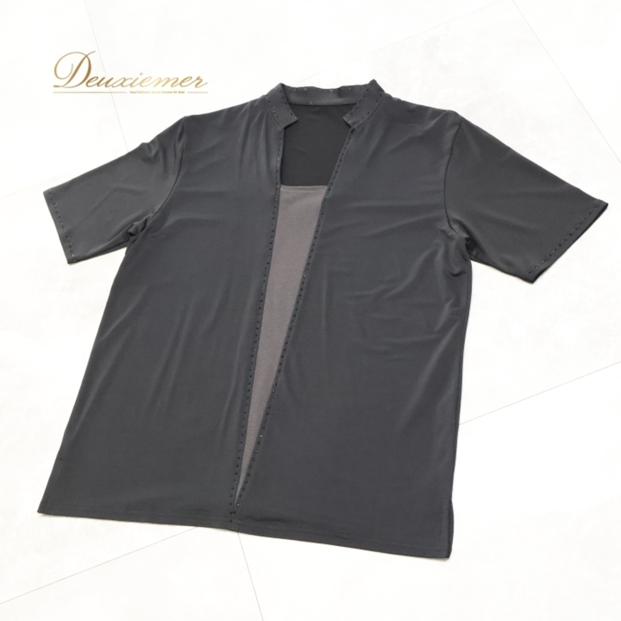 社交ダンス 衣装 シャツ ブラウス トップス ブラック系 黒 メンズ 男性用 半袖 伸縮 ストレッチ ダンス レッスン パーティ 発表会 発表用 競技用 フォーマル 練習着 おしゃれ 軽量 ダンス衣装