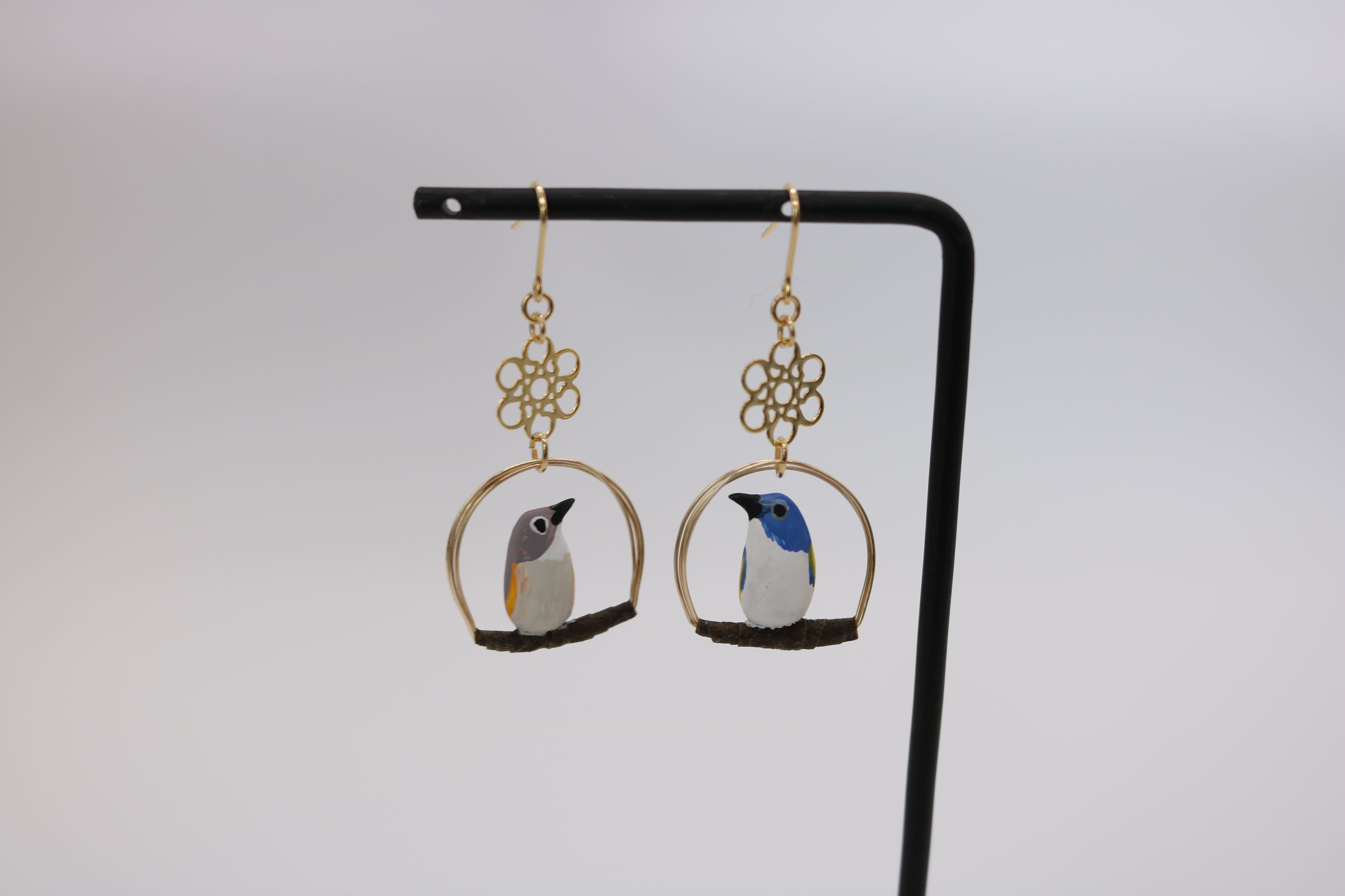 枝乗りルリビタキ♂♀ ピアス・イヤリング