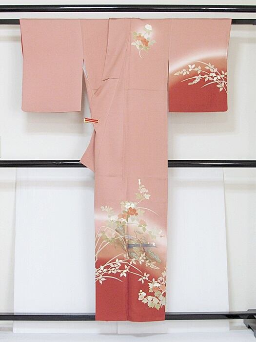 附下げ 友禅 袷 152cm前後 虹段暈かし 椿 富士
