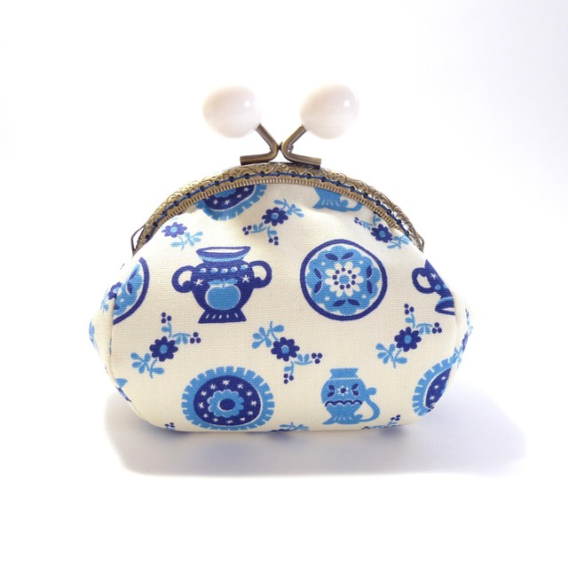 [SALE] あめ玉 がま口小物入れ おしゃれな陶器柄 ホワイト ポーチ G088 SALE