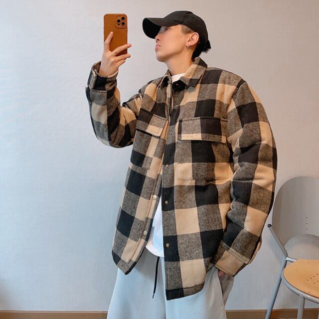 予約販売】シャツジャケット ブルゾン アウター ネルシャツ 中綿