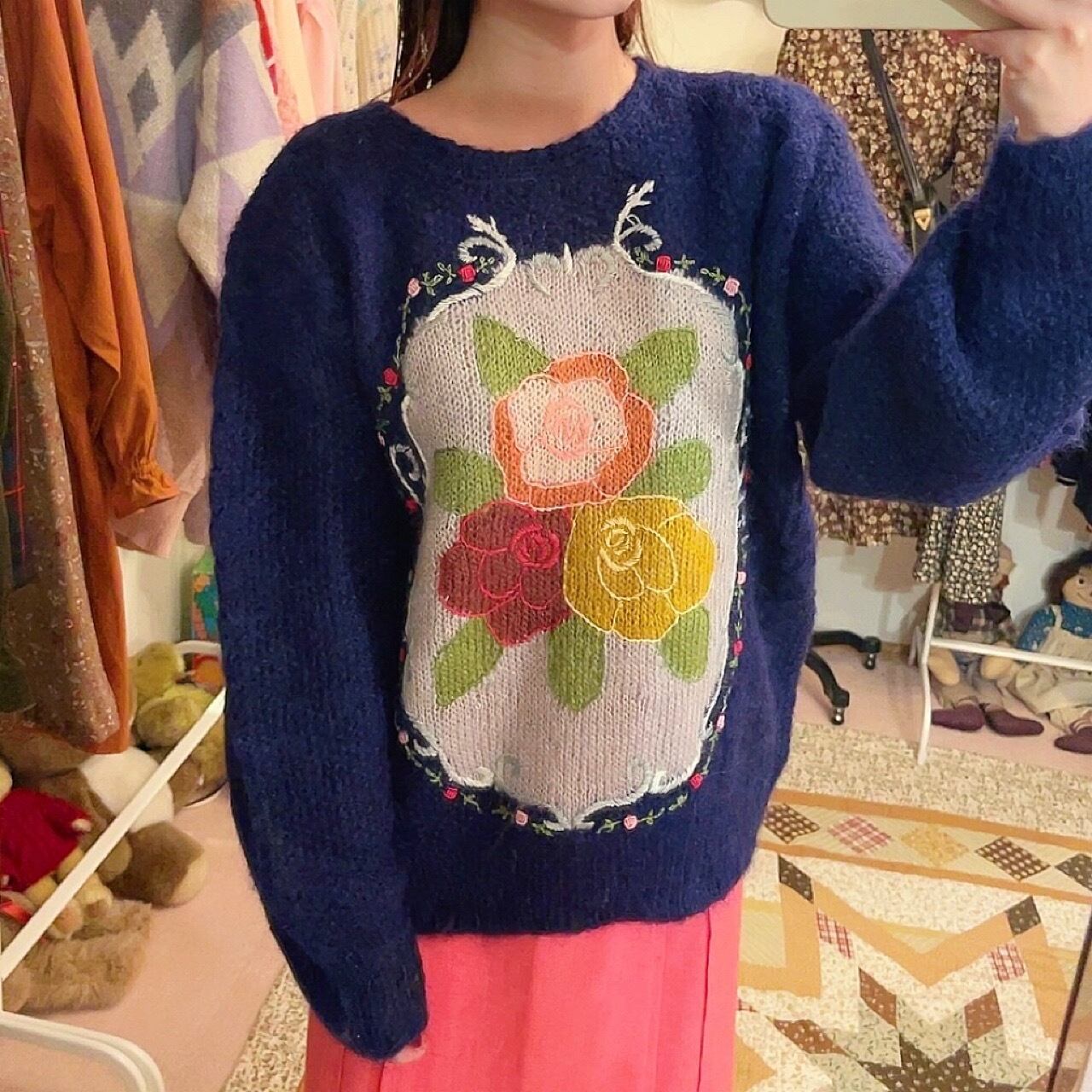 rose frame embroidery knit sweater