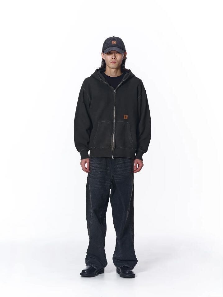 25AW】JieDa DAMAGE PATCH ZIP HOODIE(BLACK) Jie-25W-CT15 | IAAAM
