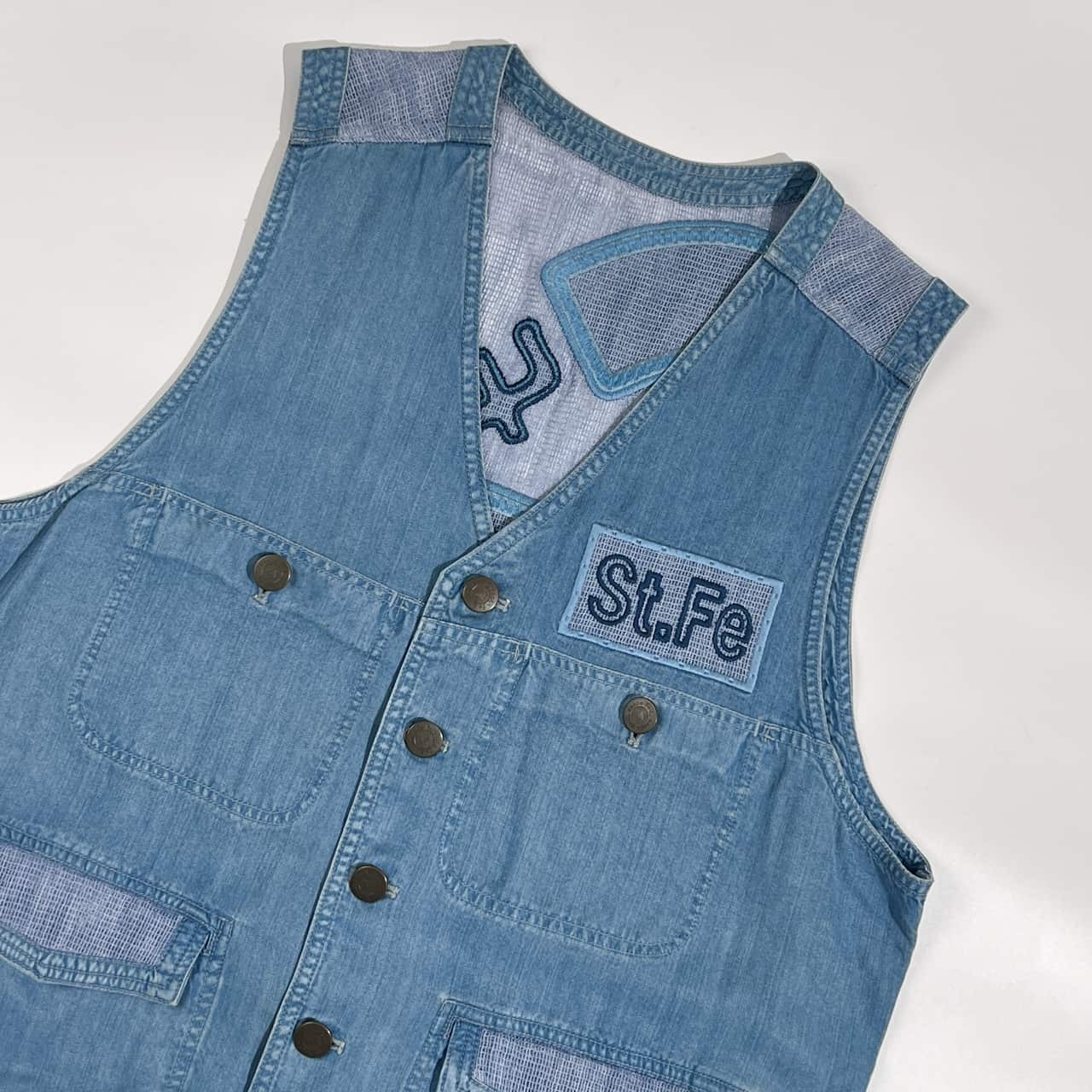 santa fe サンタフェ 切替メッシュ デザイン デニムベスト ジャケット /インディゴ系 日本製 メンズ