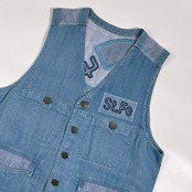 santa fe サンタフェ 切替メッシュ デザイン デニムベスト ジャケット /インディゴ系 日本製 メンズ