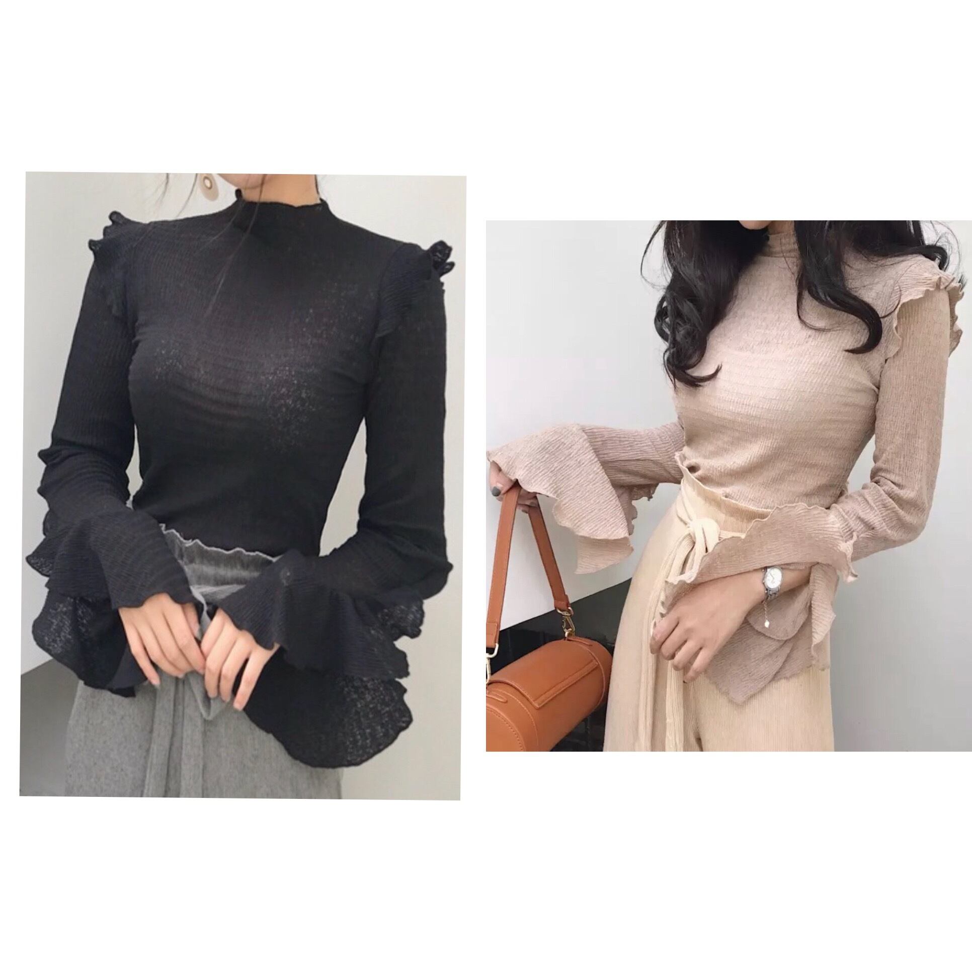 ショルダーラッフルフリル ベルスリーブ トップス 9style