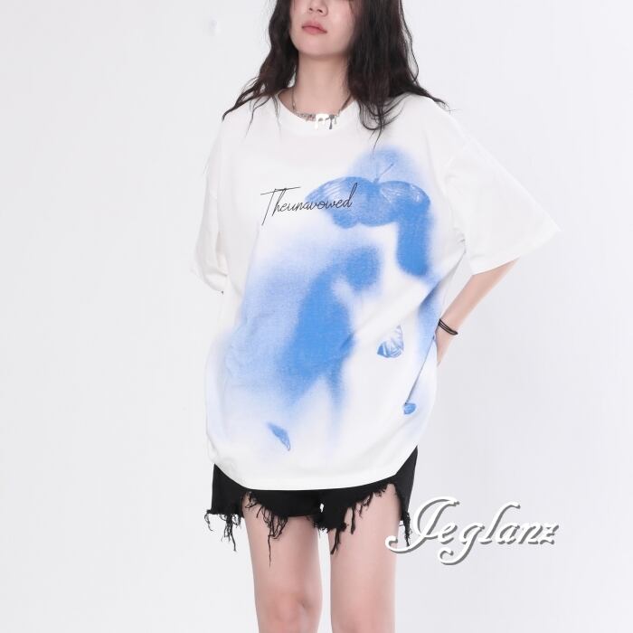 2色 グラフィック 英字 ロゴ 半袖 Tシャツ ルーズ ユニセックス(MC689)β