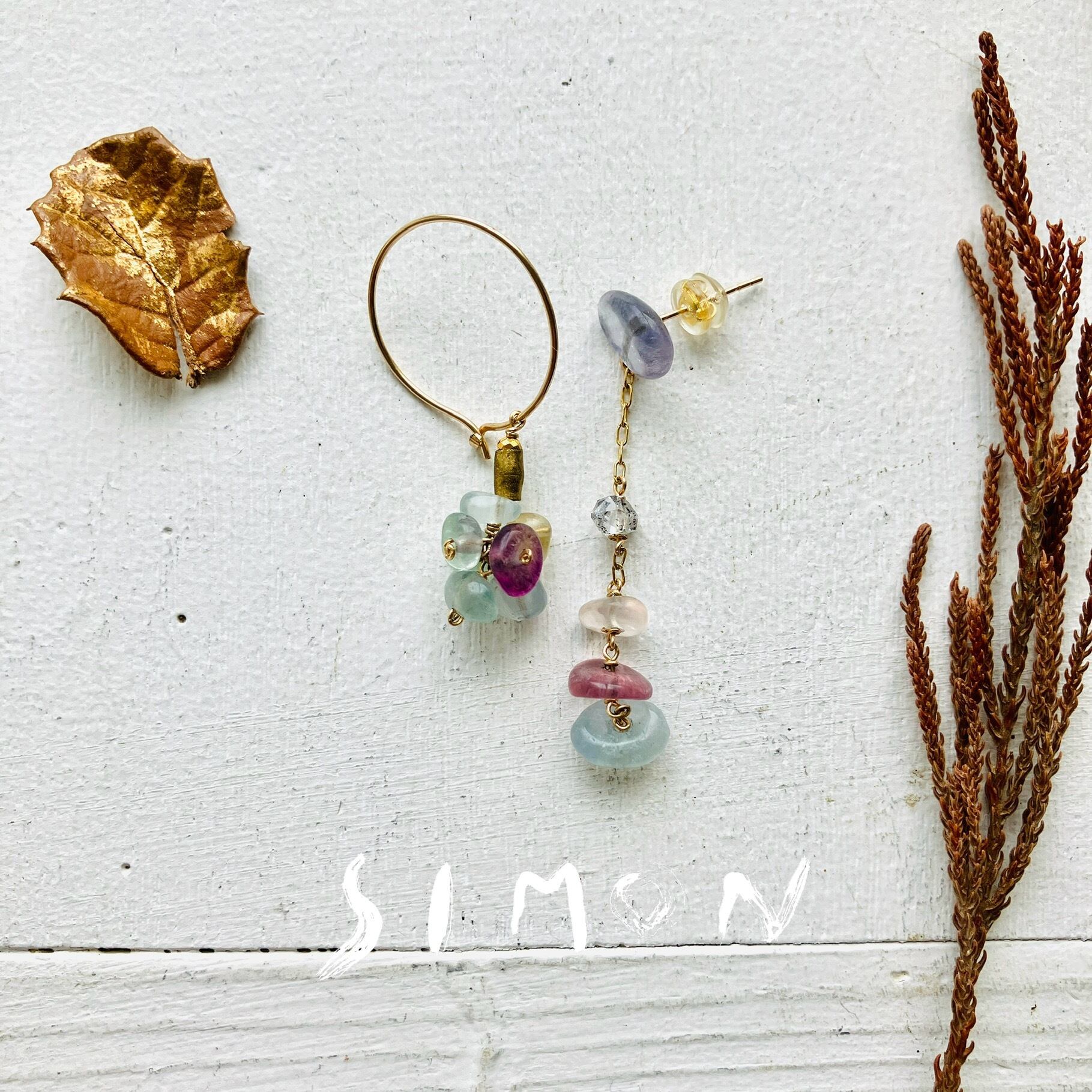 Daily pleasure 日々の泡 K14gfフープandスタッドピアス 1点もの