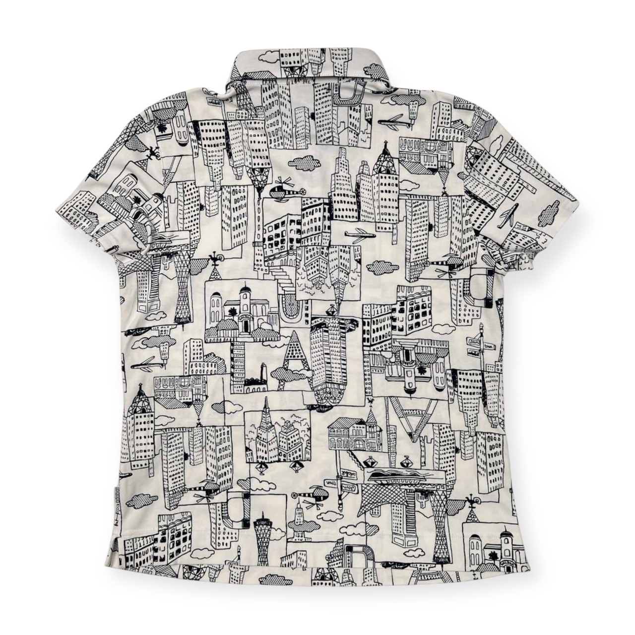 adabat アダバット 総柄 半袖 ポロシャツ サイズ 38 /ゴルフ/ホワイト×ネイビー/レディース