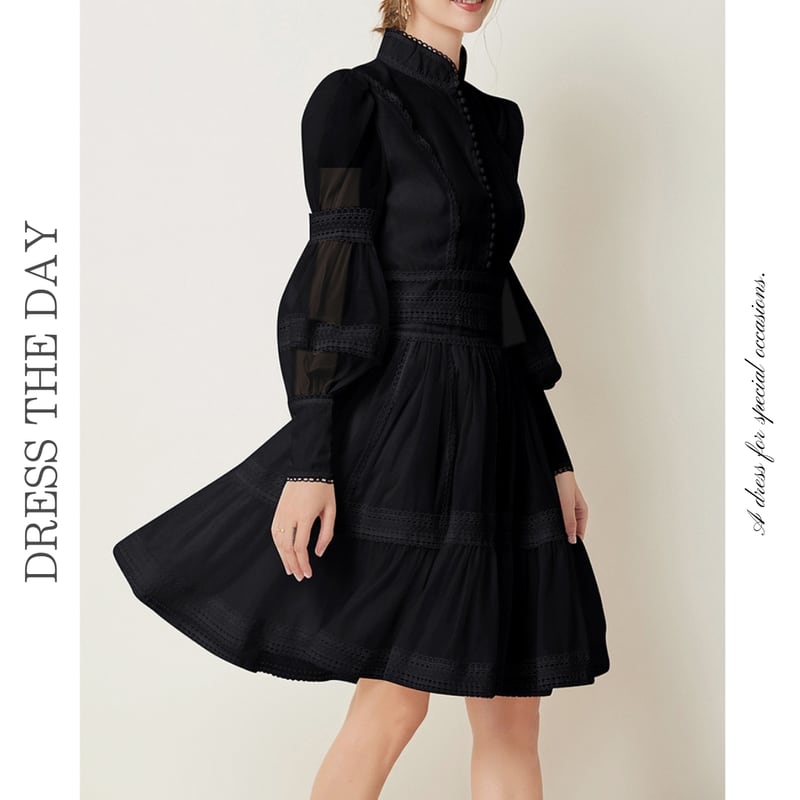 パワーショルダーティアードドレス3色展開 D0136