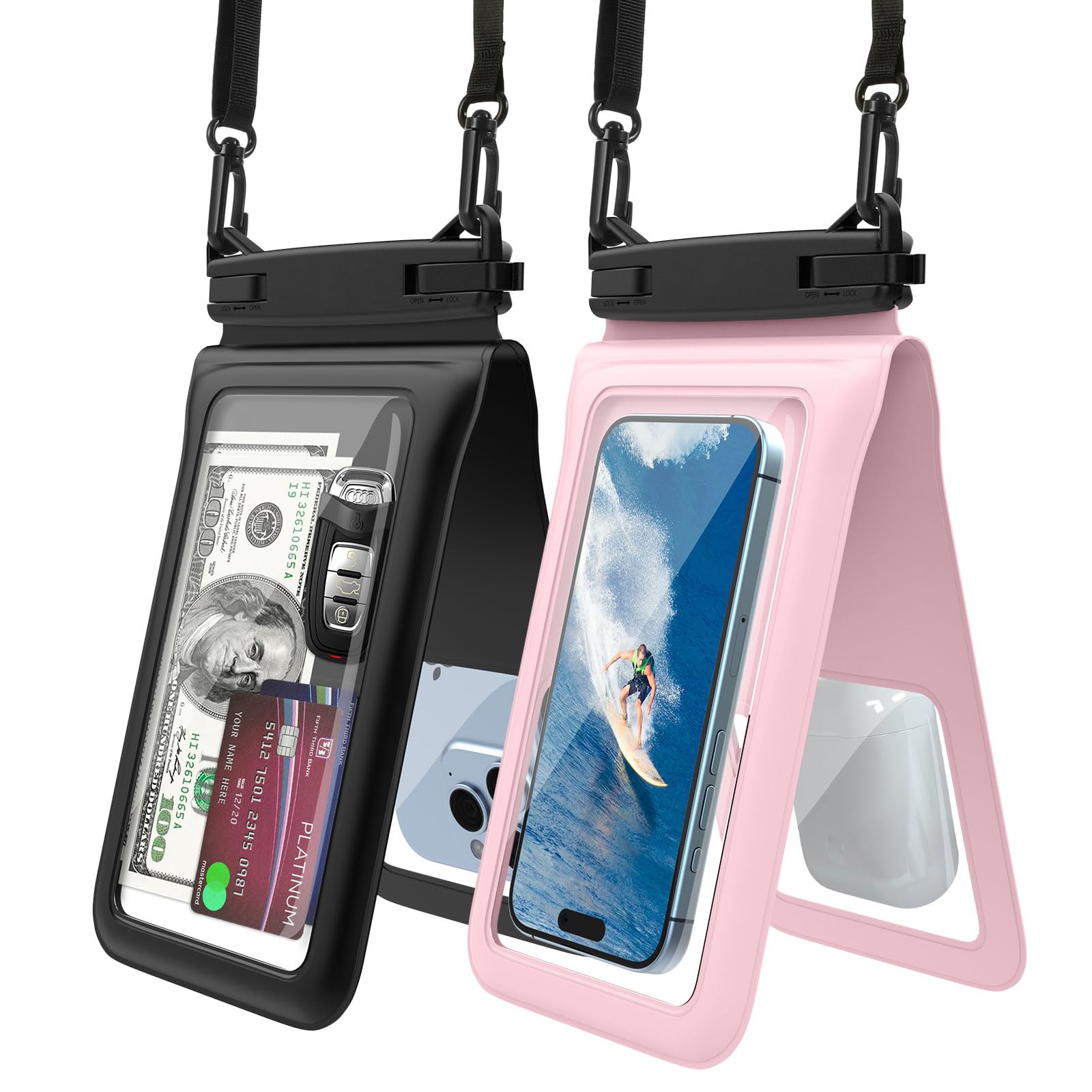 【2026年最新!タブル収納ケース・防水IP68 認証】MoKo スマホ防水ケース 2個セット 7インチ対応 ブラック&ピンク
