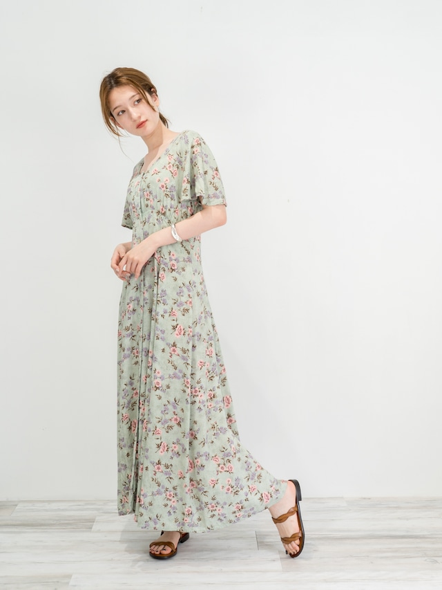 ◼︎90s pastel flower rayon maxi dress from U.S.A◼︎