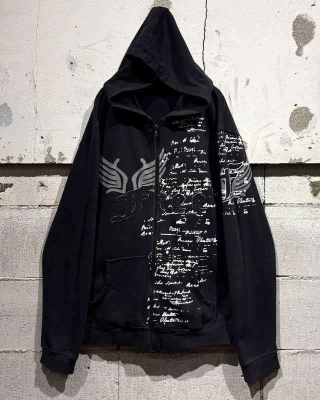 【Caka otto】Lettering Design Vintage Loose Zip Up Hoodie
