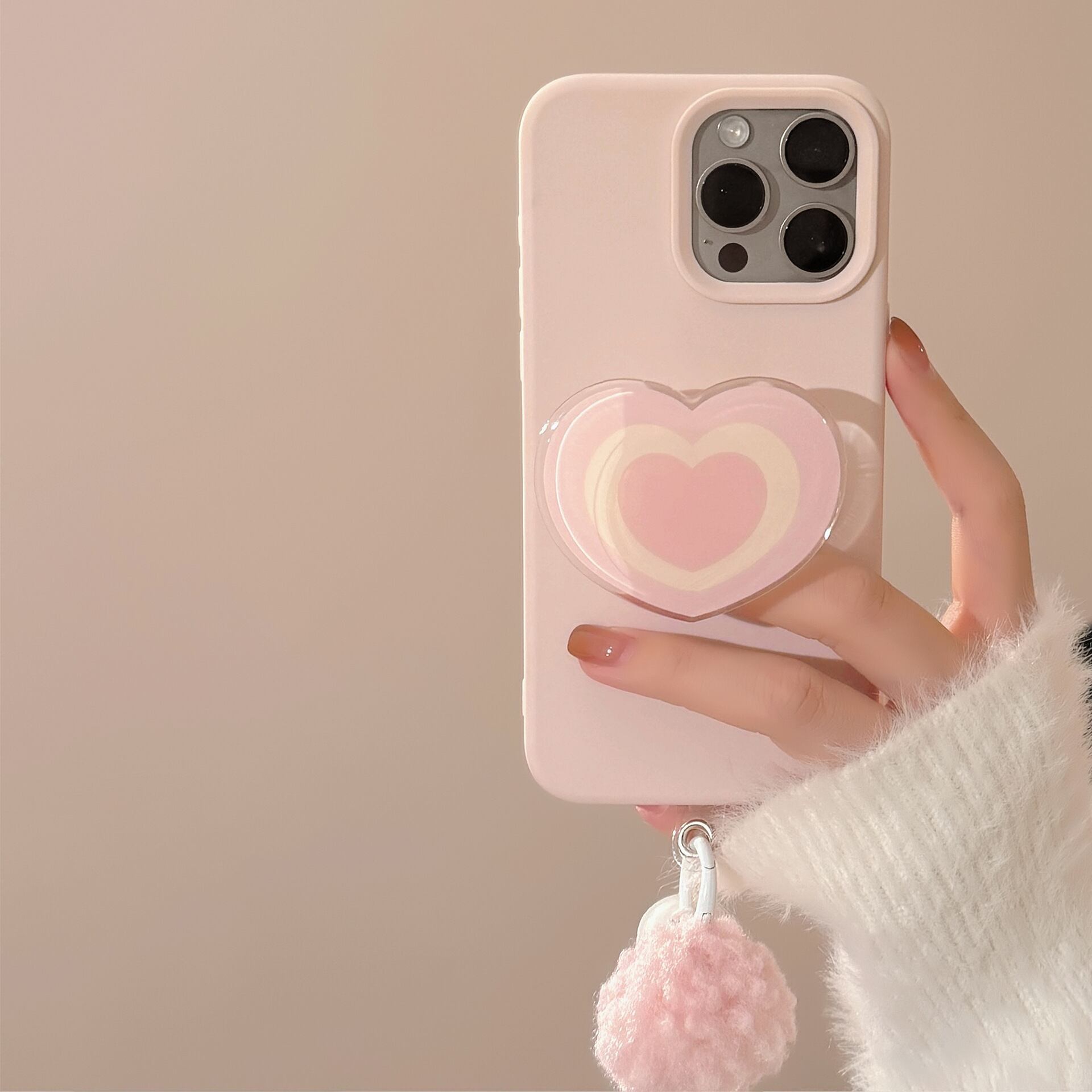 優しいピンクが可愛すぎます◎ハート 韓国ケース スマホグリップ