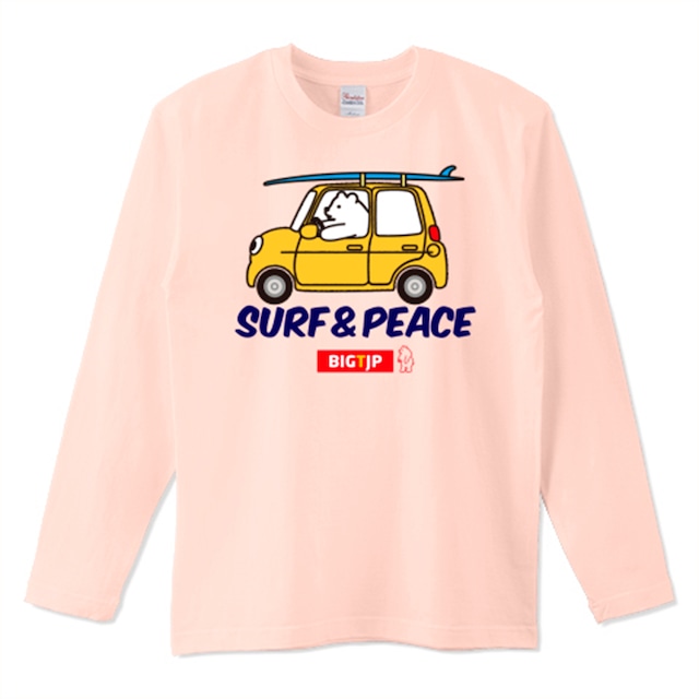 新作！ヒグマSURF＆PEACEドライブ カラーロングTシャツ（厚手）：ライトピンク