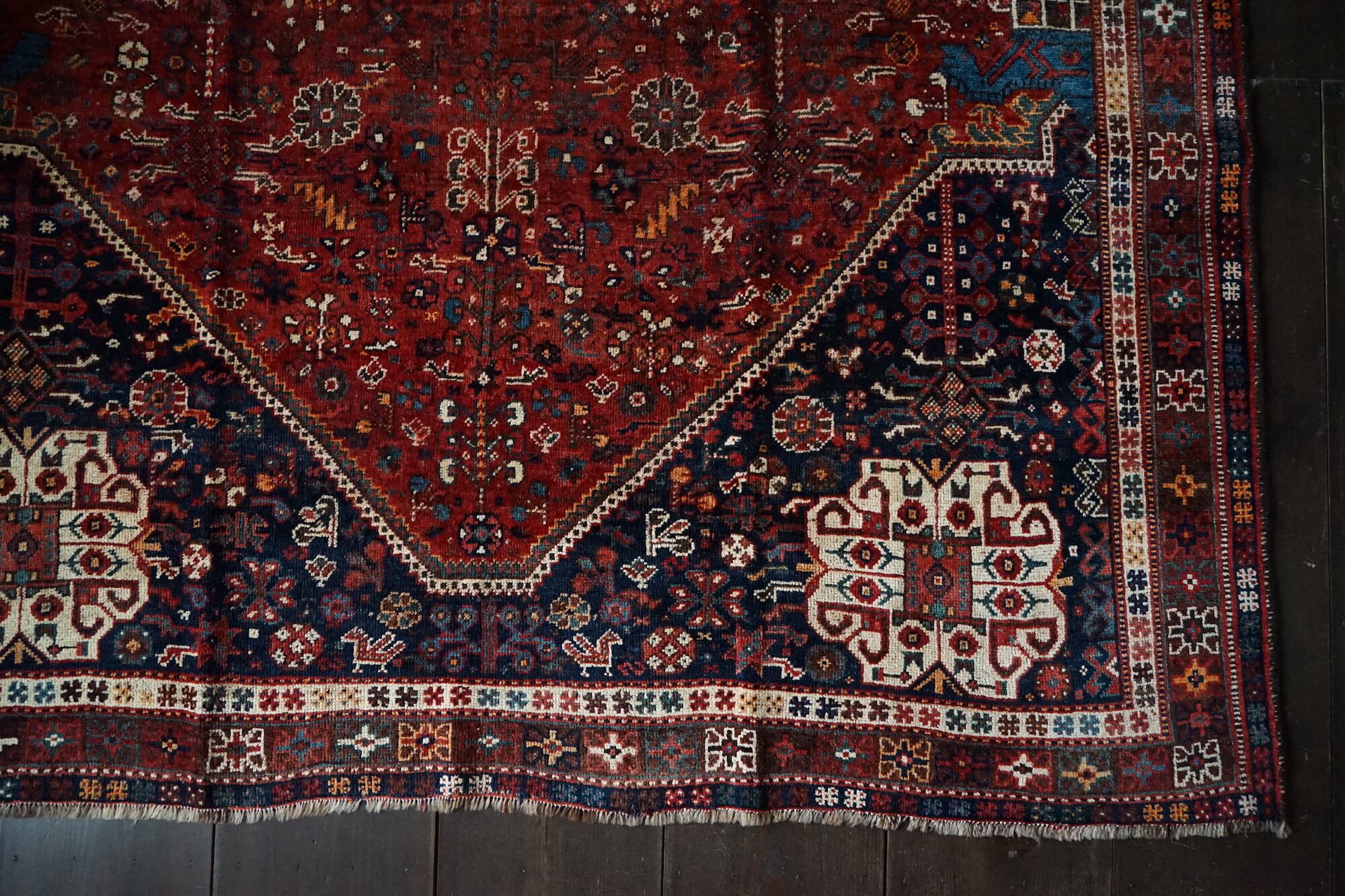 【SM77】パフラヴィー朝初期イランのパリの絨毯|アンティークシラーズカシュガイ