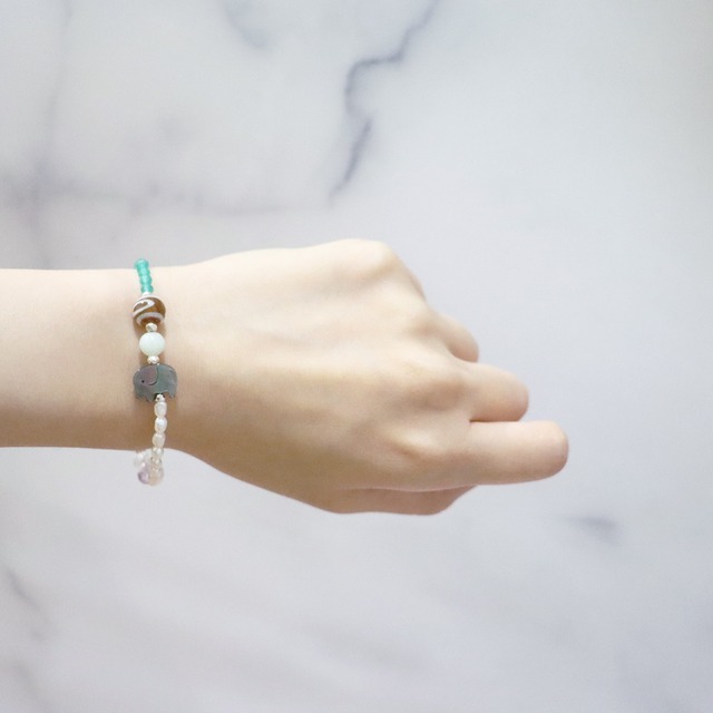 【ONLINE SHOP限定】【CLEAN UP】天地天珠×グリーンアゲート×ロードナイトシリカ ブレスレット