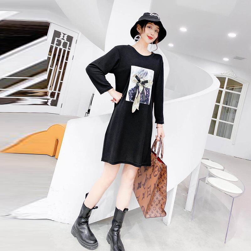 2020年秋プラスサイズの女性の新しい弓のドレス、太いmm、スリム、ファッショナブル、年齢を減らす大きな ミックスインファッション97904231034