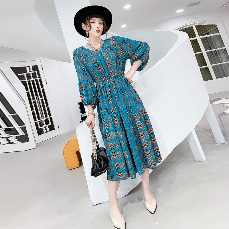 2020年の新しい秋プラスサイズの婦人服、太った姉妹、年齢の減少、スリムなウエストのドレス、カバー肉と少し太った、洋服を着る ミックスインファッション69715610581