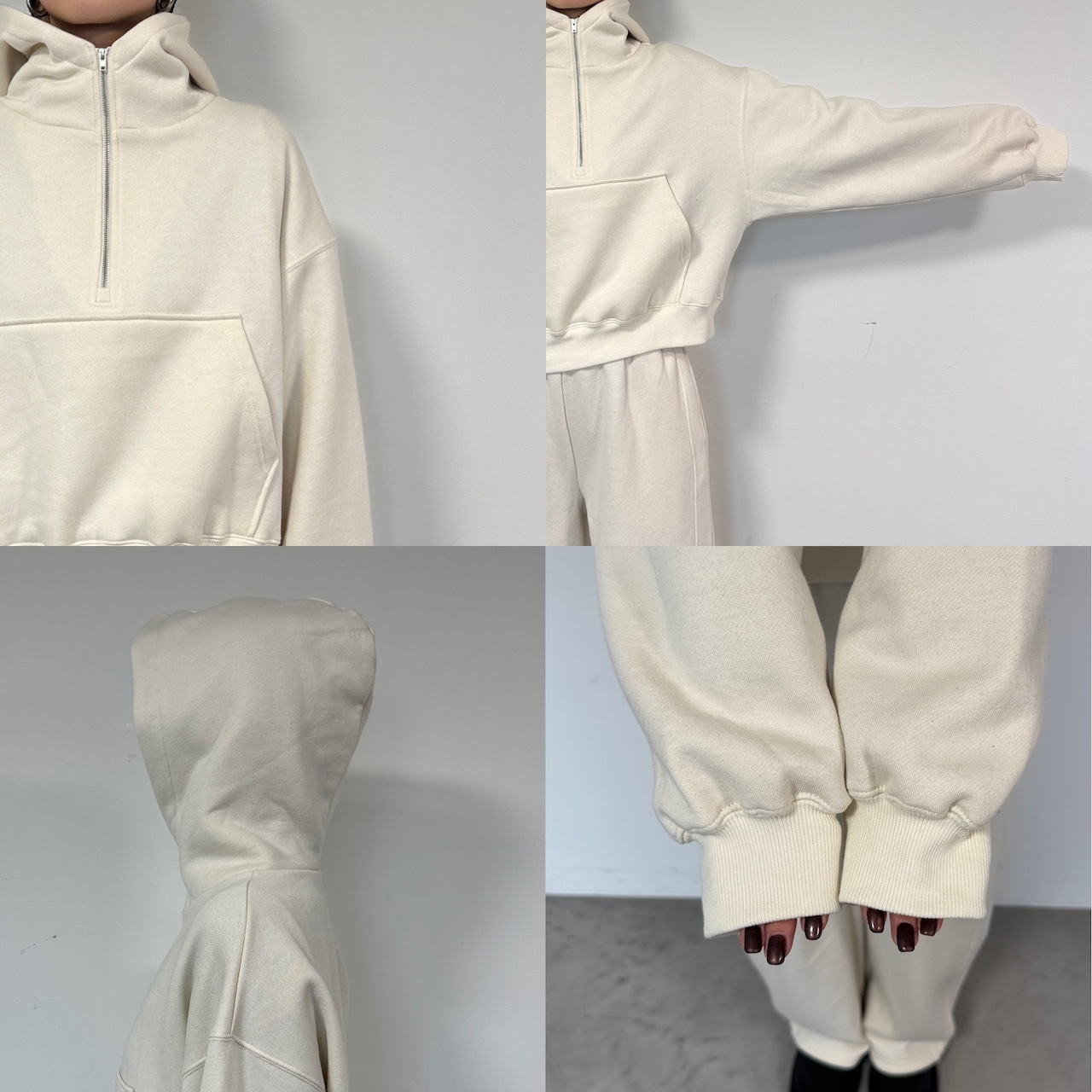 裏起毛ハーフZIPショート丈PK/エクリュ