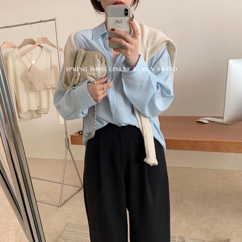 シャツ ソリッド カラースプリングトップス レディース 春物 ソリッドカラー ビッグFスモールZ韓国22824944520