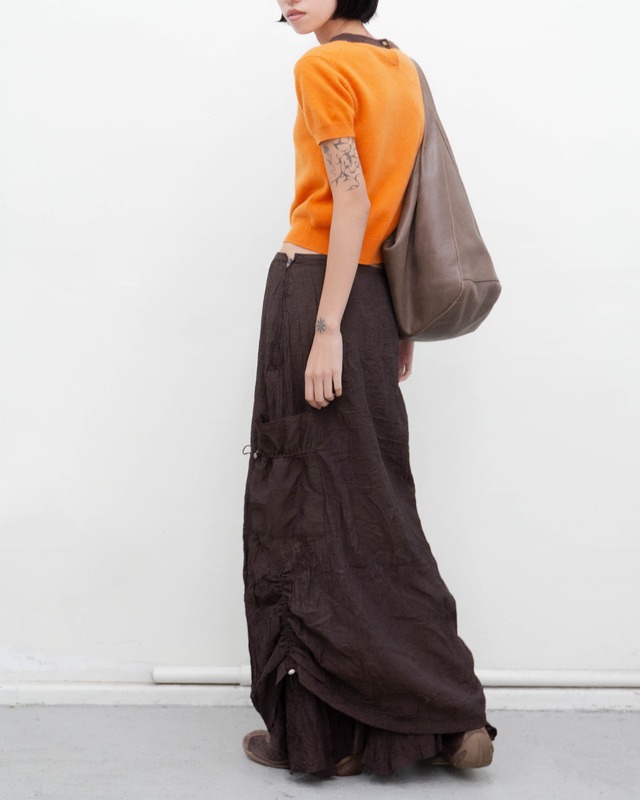 1990-00s Euro vintage - crinkled drawstring utility skirt