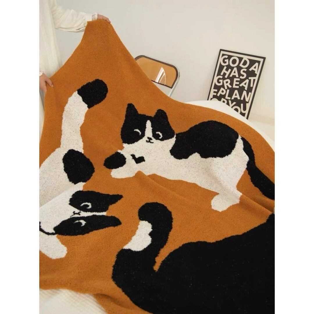 FAZOZO オリジナルイラスト キャット 猫柄 大判 ソフト ブランケット FAZOZO オリジナルイラスト キャット 猫柄 大判 ソフト ブランケット