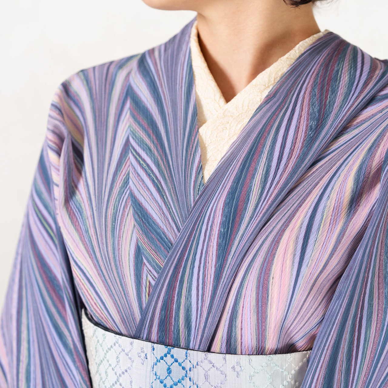 「お砂糖とすみれの花びら」大矢羽柄❤︎〜セオアルファ楊柳〜浴衣・夏着物・単衣