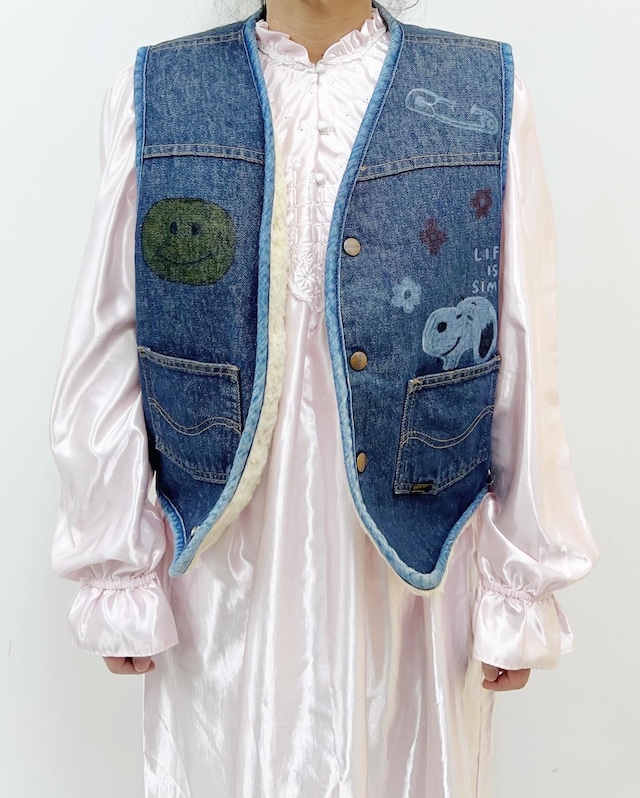 70s Roebucks boa denim vest "custom paint"