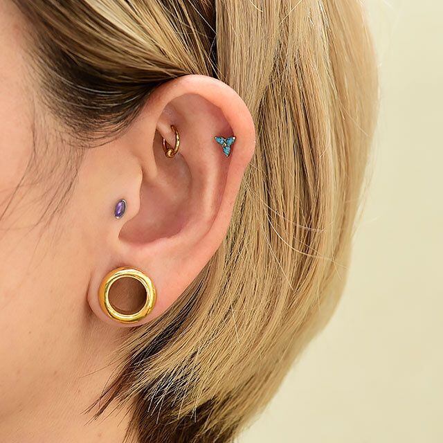 金属アレルギー対応 18G 16G 14G トリニティ ターコイズ 天然石ピアス