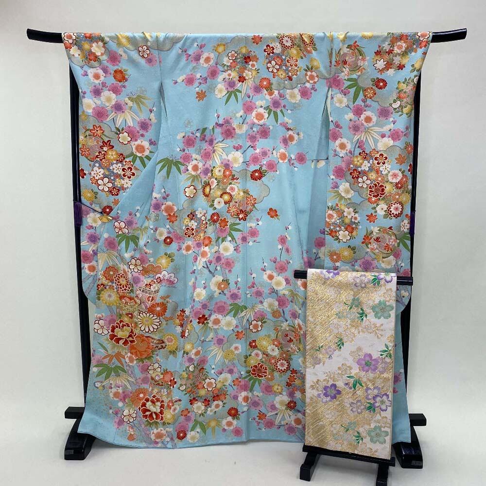 振袖フルセット 裄72.5cm 身丈170cm 長襦袢セット 総柄 振袖 帯 帯揚げ  