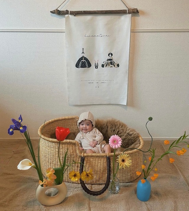 Moses Basket [ Hooded / Natural+Brown ] / Hippo + Birds     [ボルガ クーファン おしゃれ]