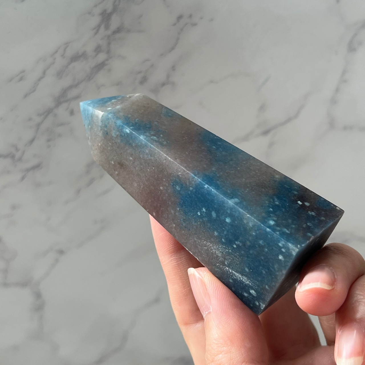 希少*トロレアイトポイント3*スコルザライト(鉄天藍石)インクォーツ*天然石インテリア*天然石タワー*置き物