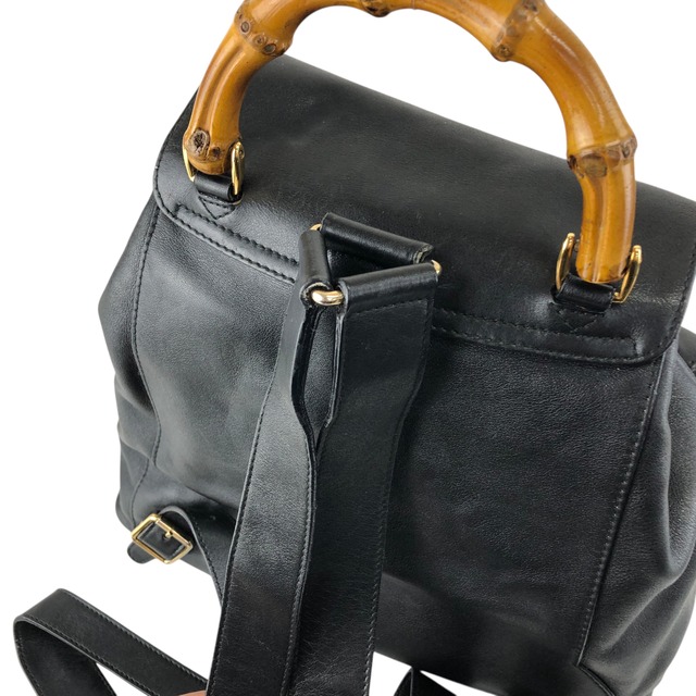 GUCCI グッチ バックパック ブラック バンブー レザー フロントバックル vintage ヴィンテージ オールド gaic2f