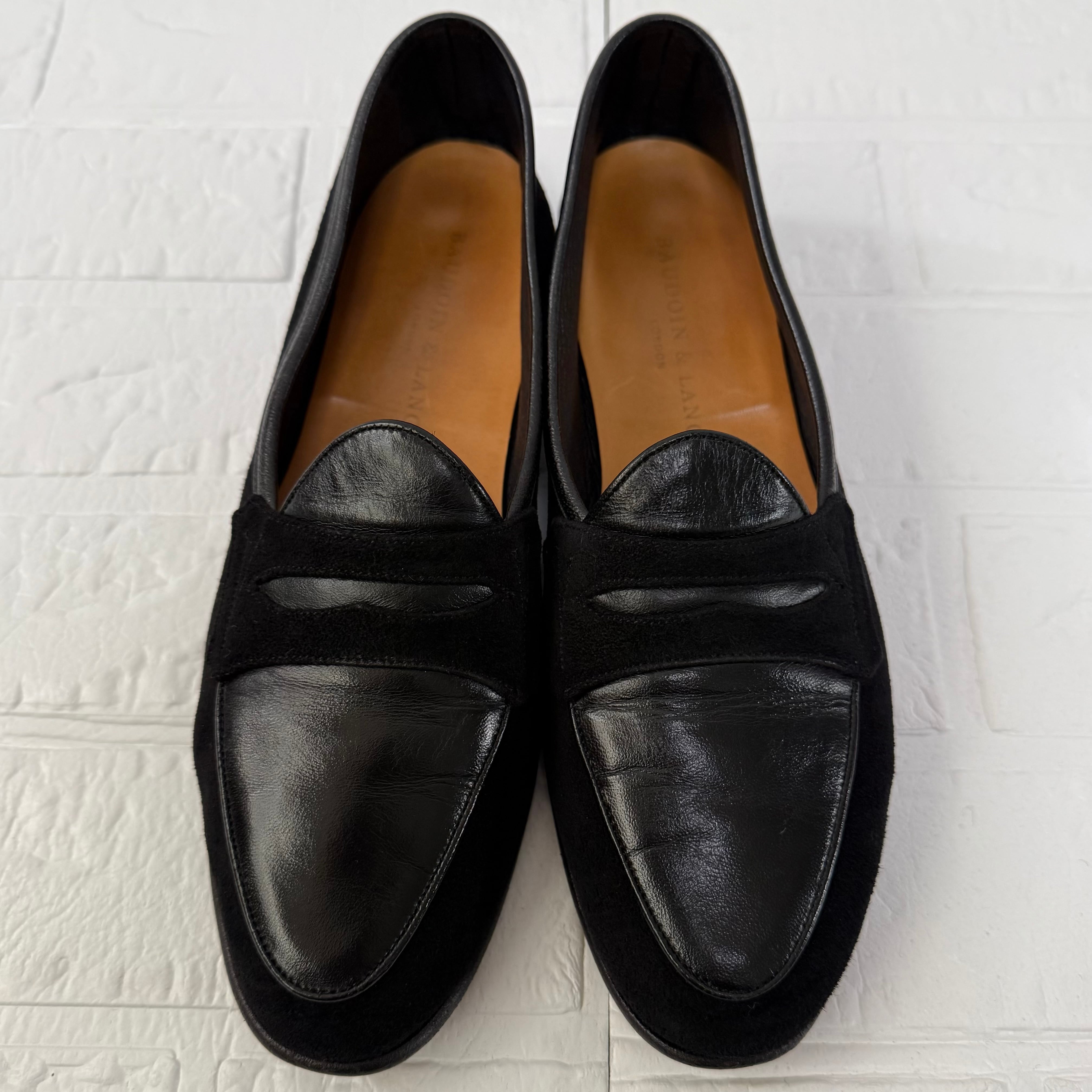 Baudoin & Lange レザー×スエード コンビローファー ブラック サイズ38