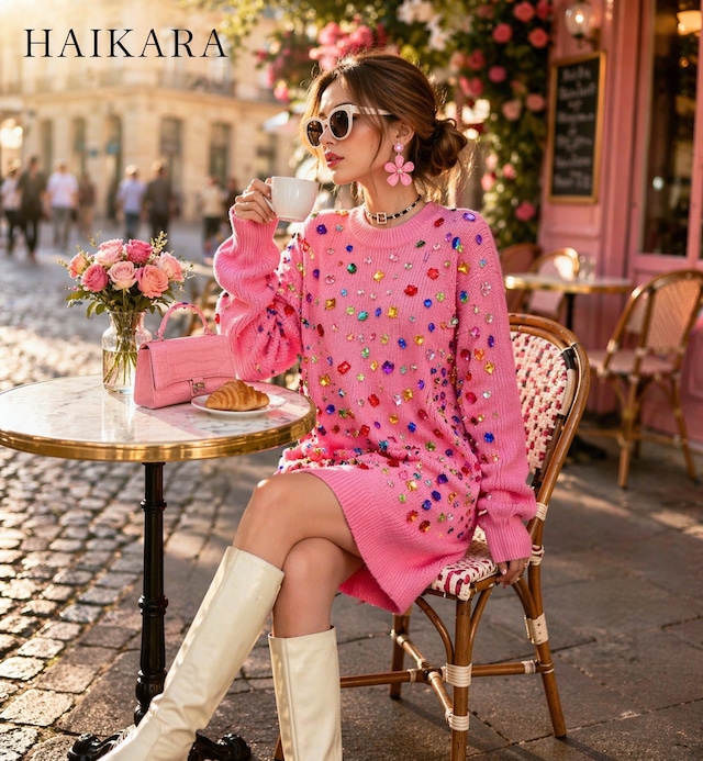 (NEW) Sweater Dress with Scattered Stones